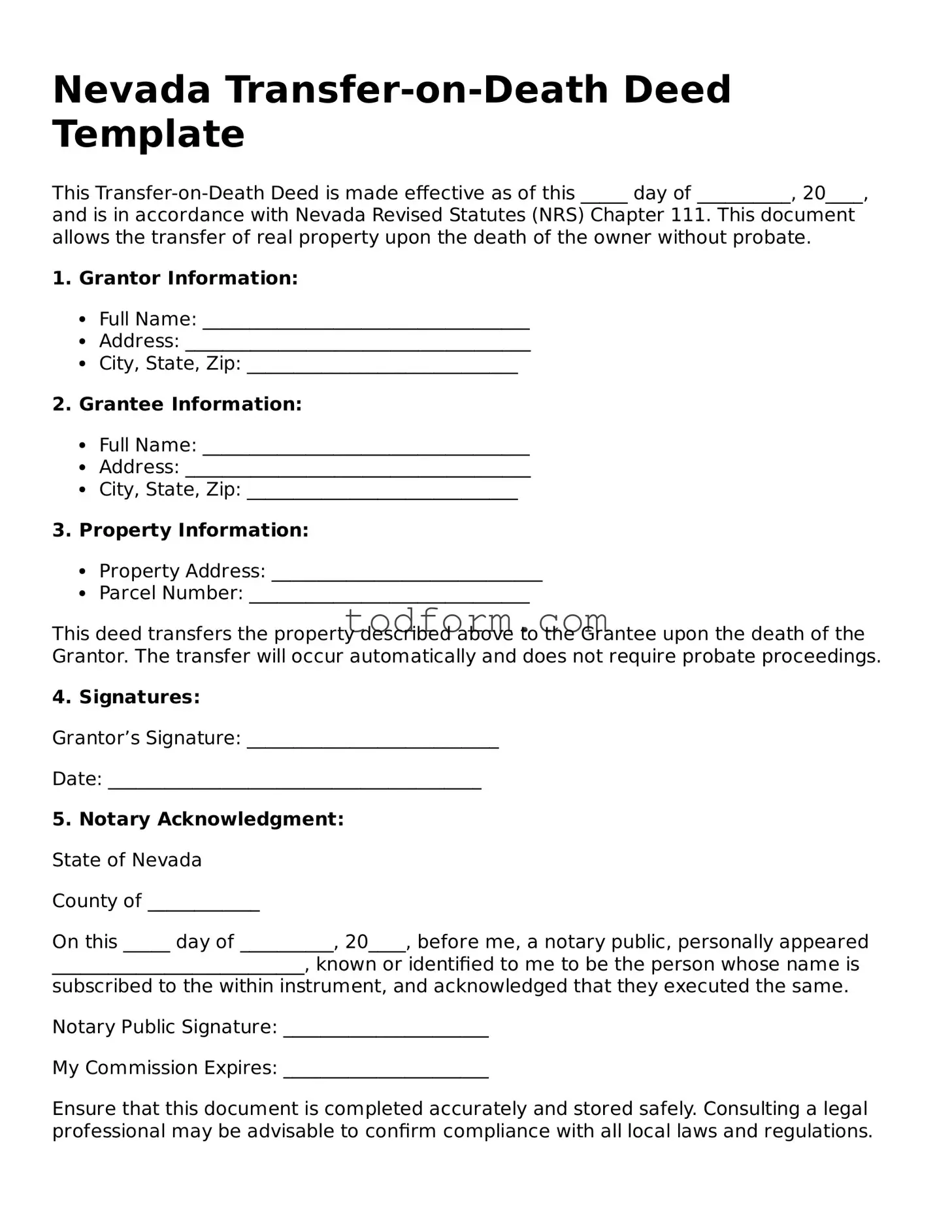 Attorney-Approved Transfer-on-Death Deed Document for the State of Nevada