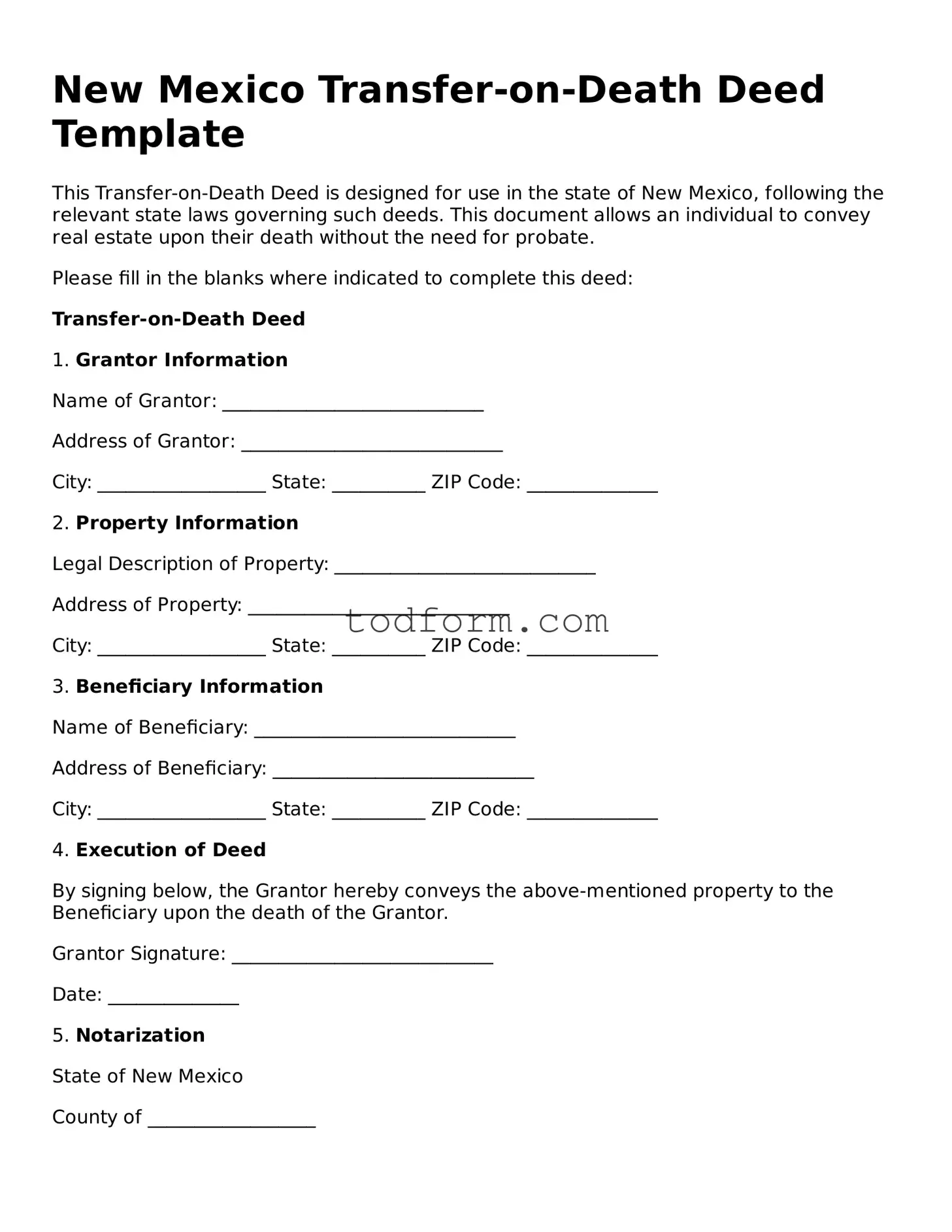 Attorney-Approved Transfer-on-Death Deed Document for the State of New Mexico