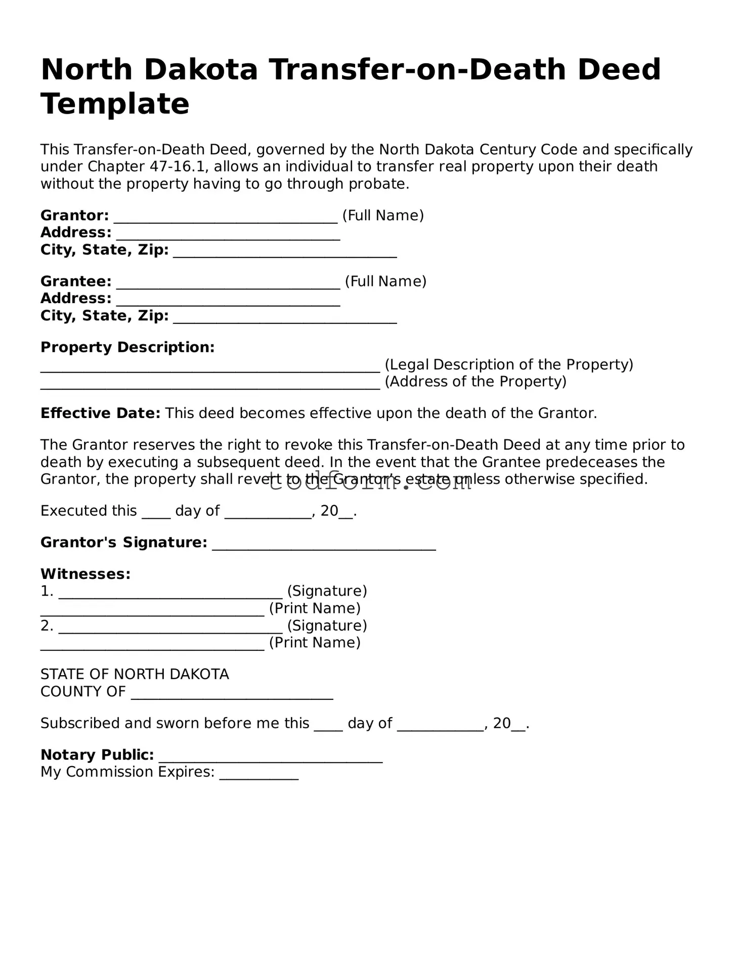 Attorney-Approved Transfer-on-Death Deed Document for the State of North Dakota